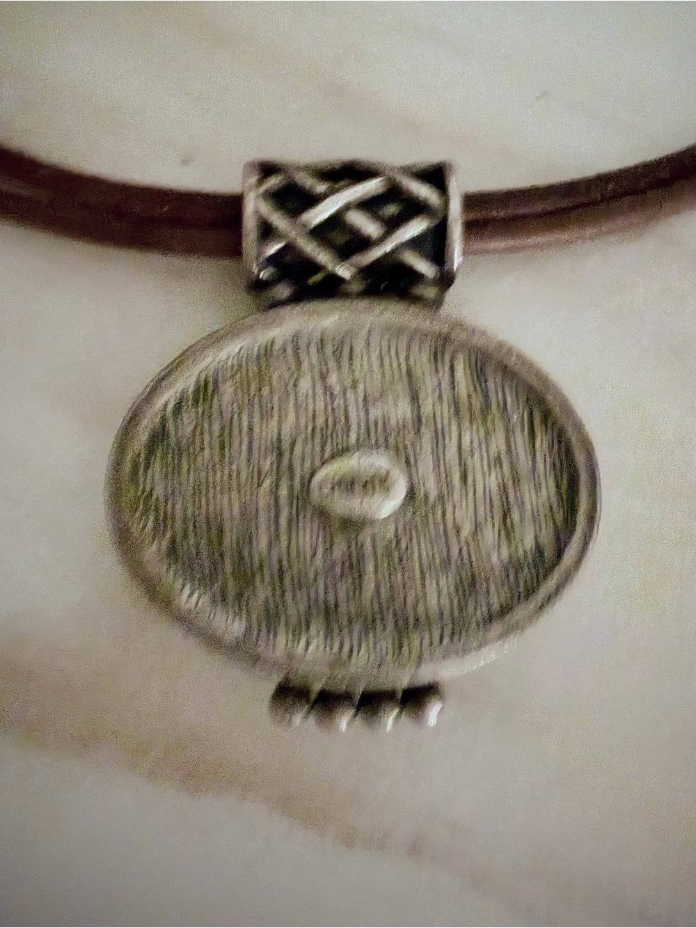 Antique Chico's White Howlite Pendant Necklace with Brown Leather Cord - Picture 3 of 5